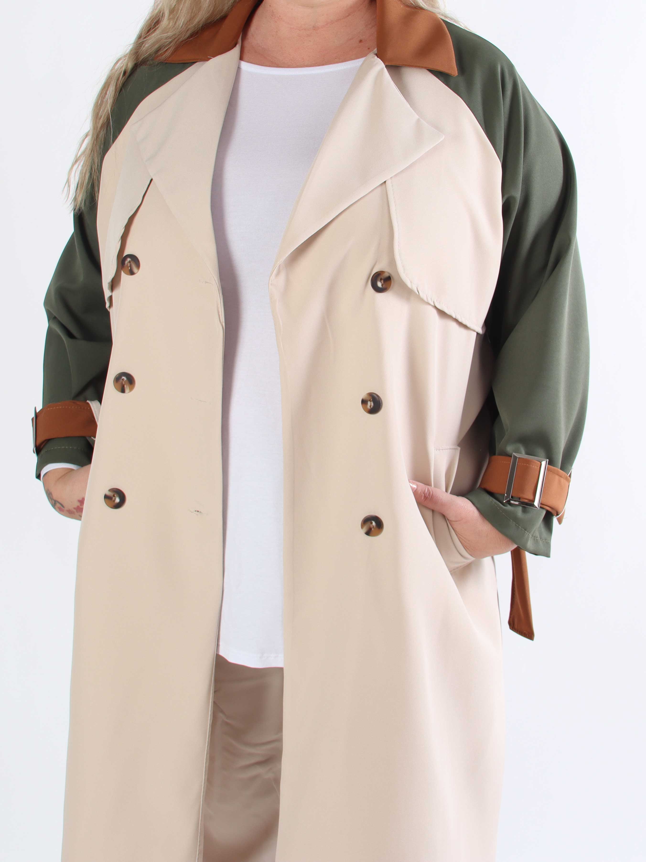 Neema - Let flerfarvet plus size trenchcoat med bindebånd